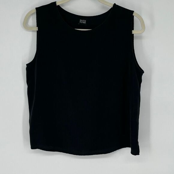 EILEEN FISHER Women’s Silk Tank Top Size M Black Sleeveless Minimalist Basic - Picture 1 of 7